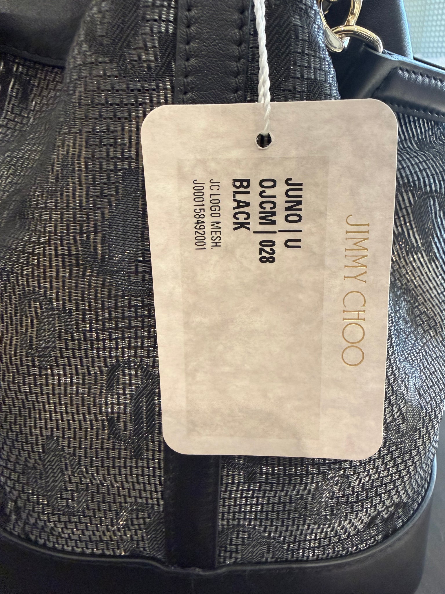 Jimmy Choo Juno Medium Bucket Bag Black Mesh & Leather | Nueva con Tag | Doble Asa Mano y Hombro