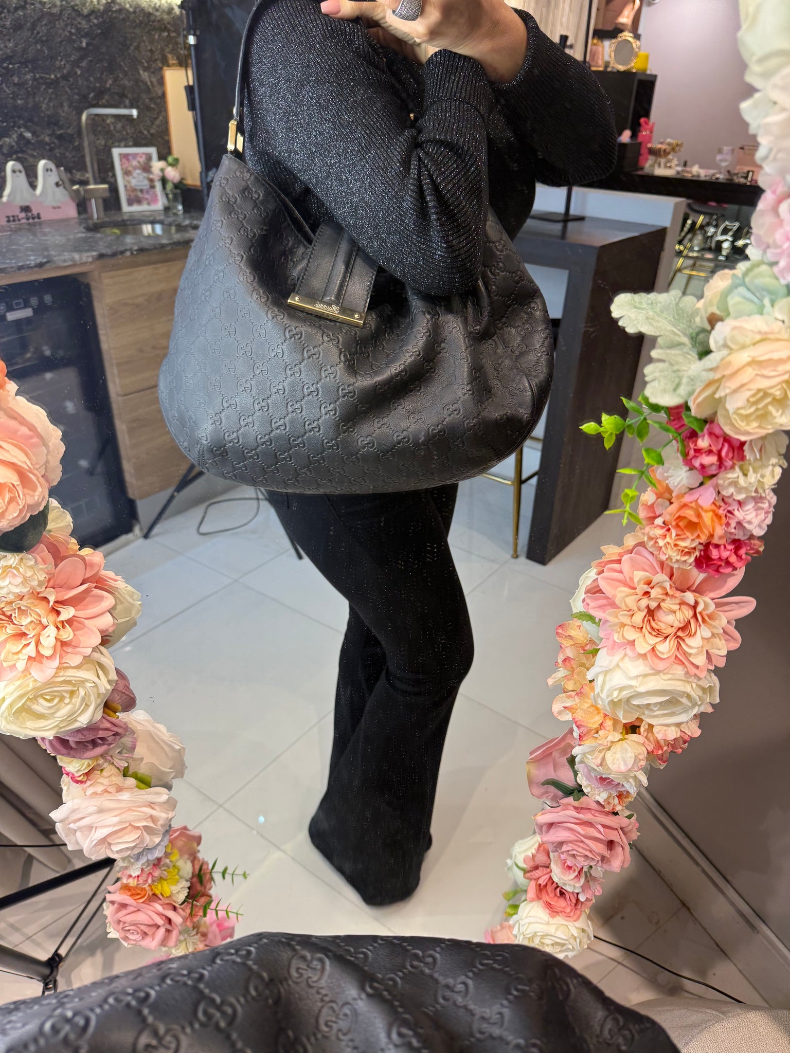 Gucci Sukey Hobo en cuero Guccissima negro, herrajes dorados