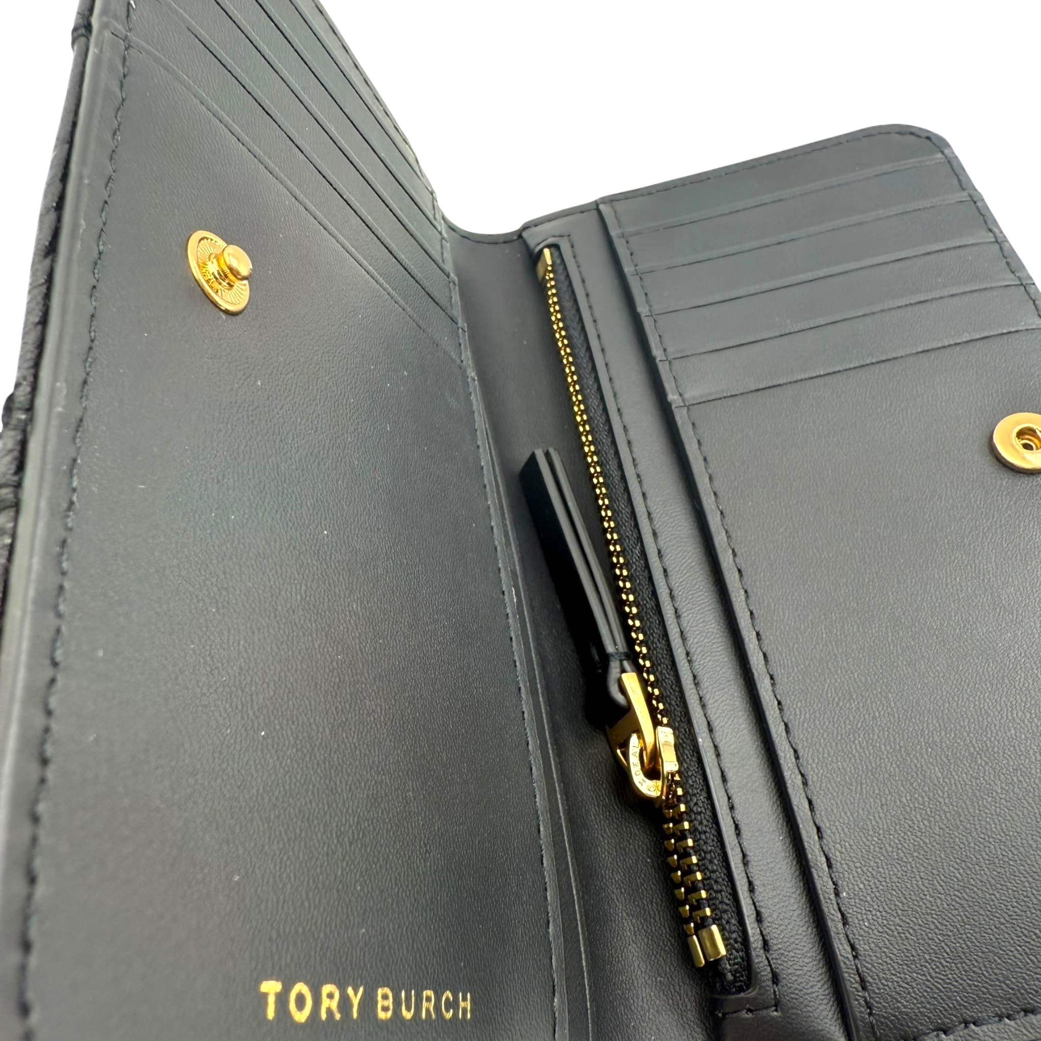 Tory Burch Fleming Wallet – Black Quilted Leather