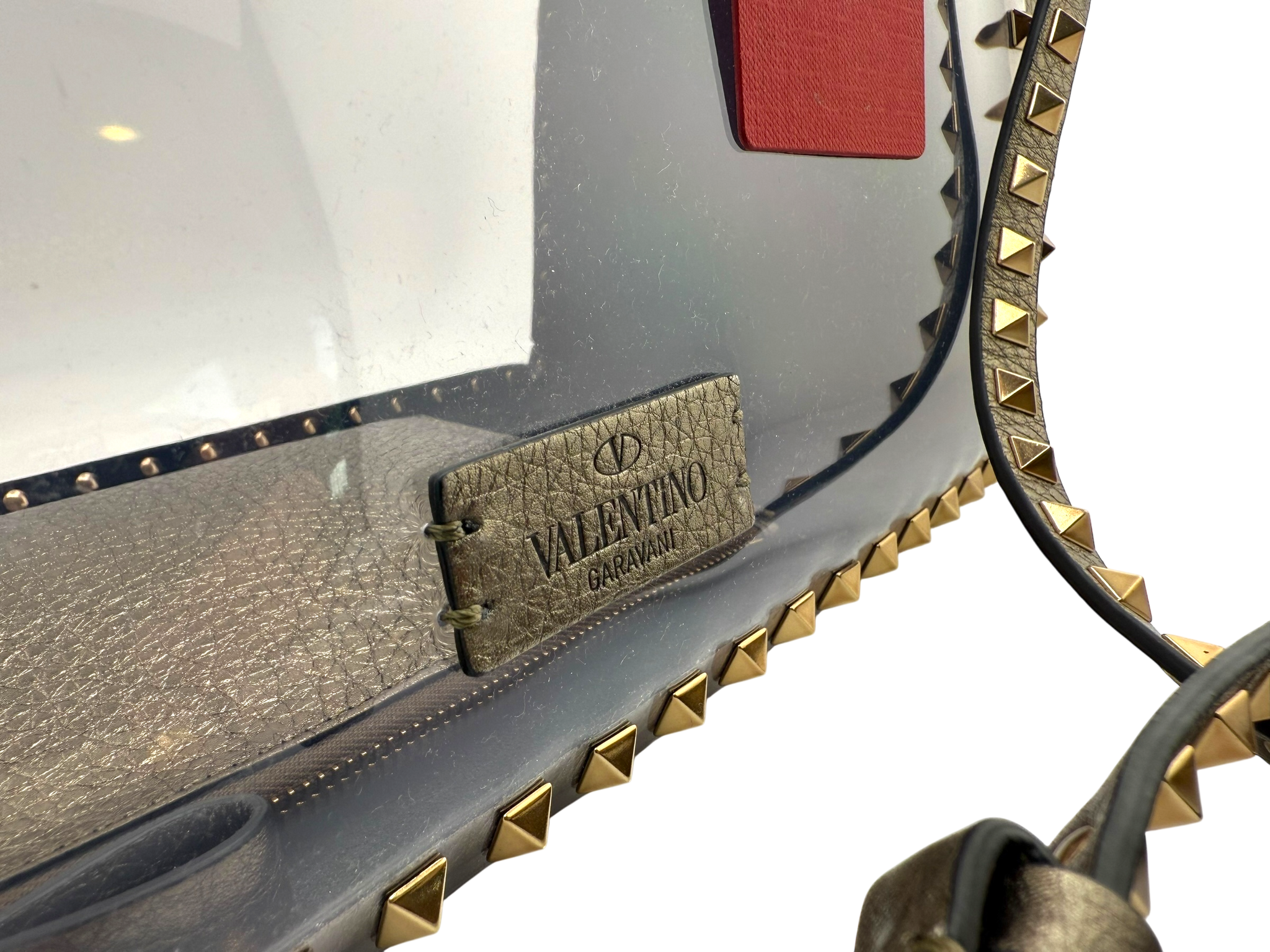 Bolsa Valentino Garavani Rockstud Transparente Charcoal Metallic – Nueva con tags