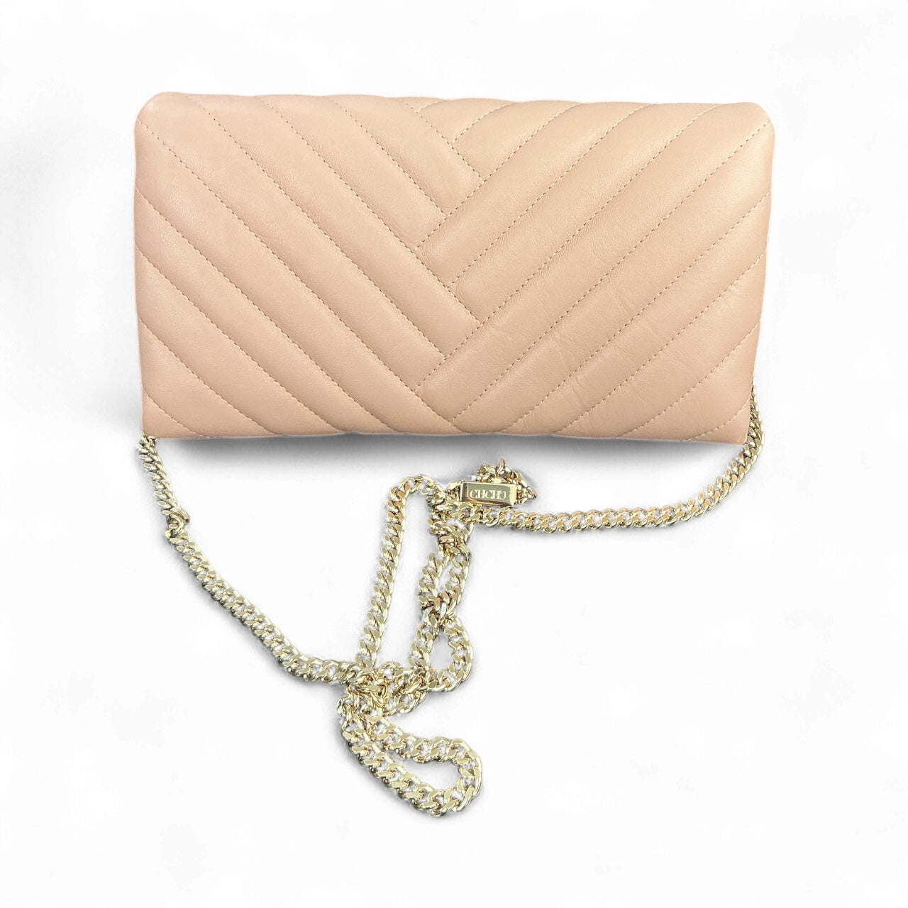 Bolso bandolera de piel con cadena de Carolina Herrera – Rosa empolvado