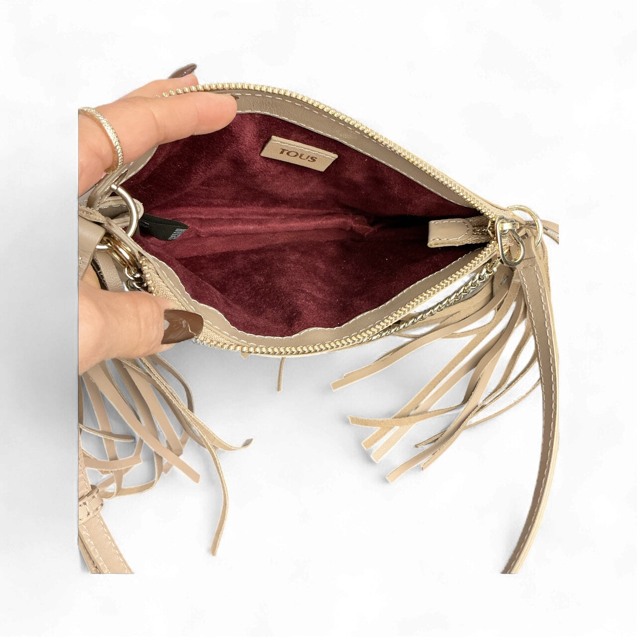 Bolso bandolera TOUS New Liz de piel con flecos – Taupe