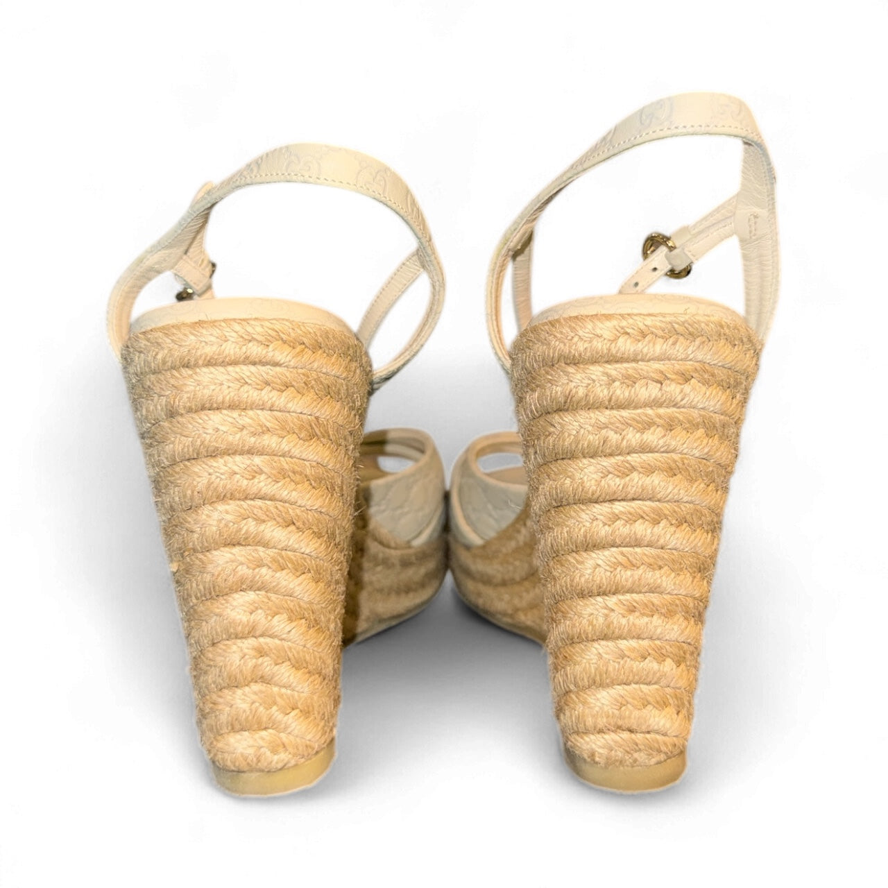 Gucci GG Canvas Wedge Sandals Beige Size 8