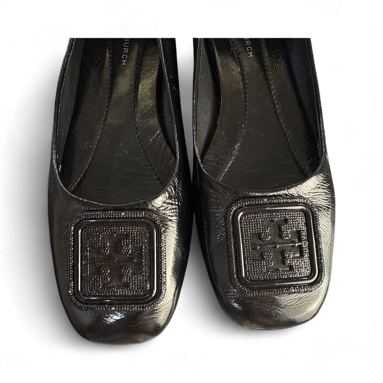 Tory Burch Georgia black pave Napa leather ballet flats