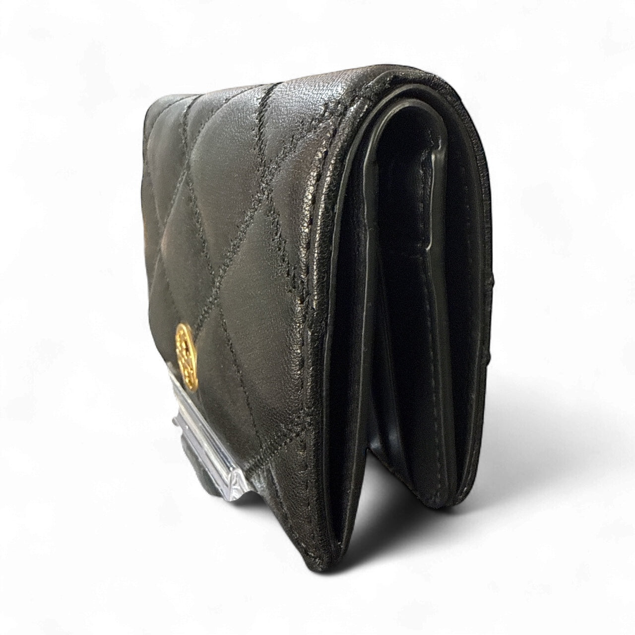 Tory Burch Fleming Wallet – Black Quilted Leather