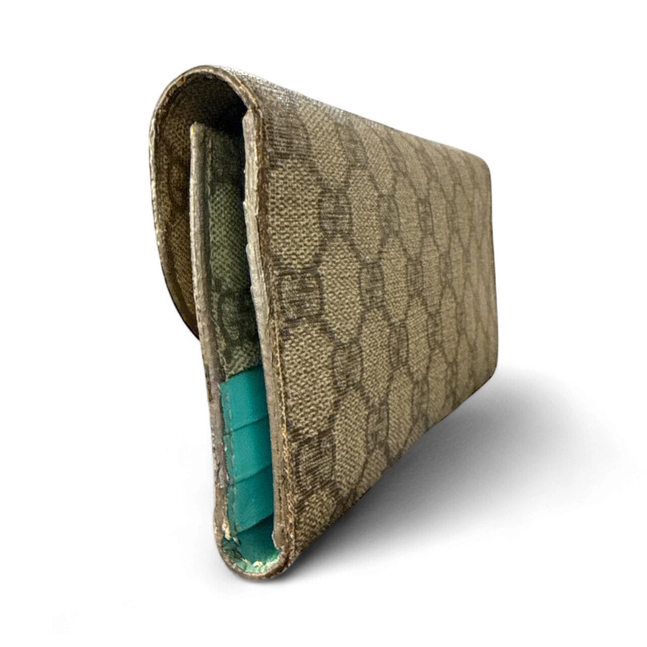 Cartera continental Gucci GG Supreme en beige/ébano con interior turquesa