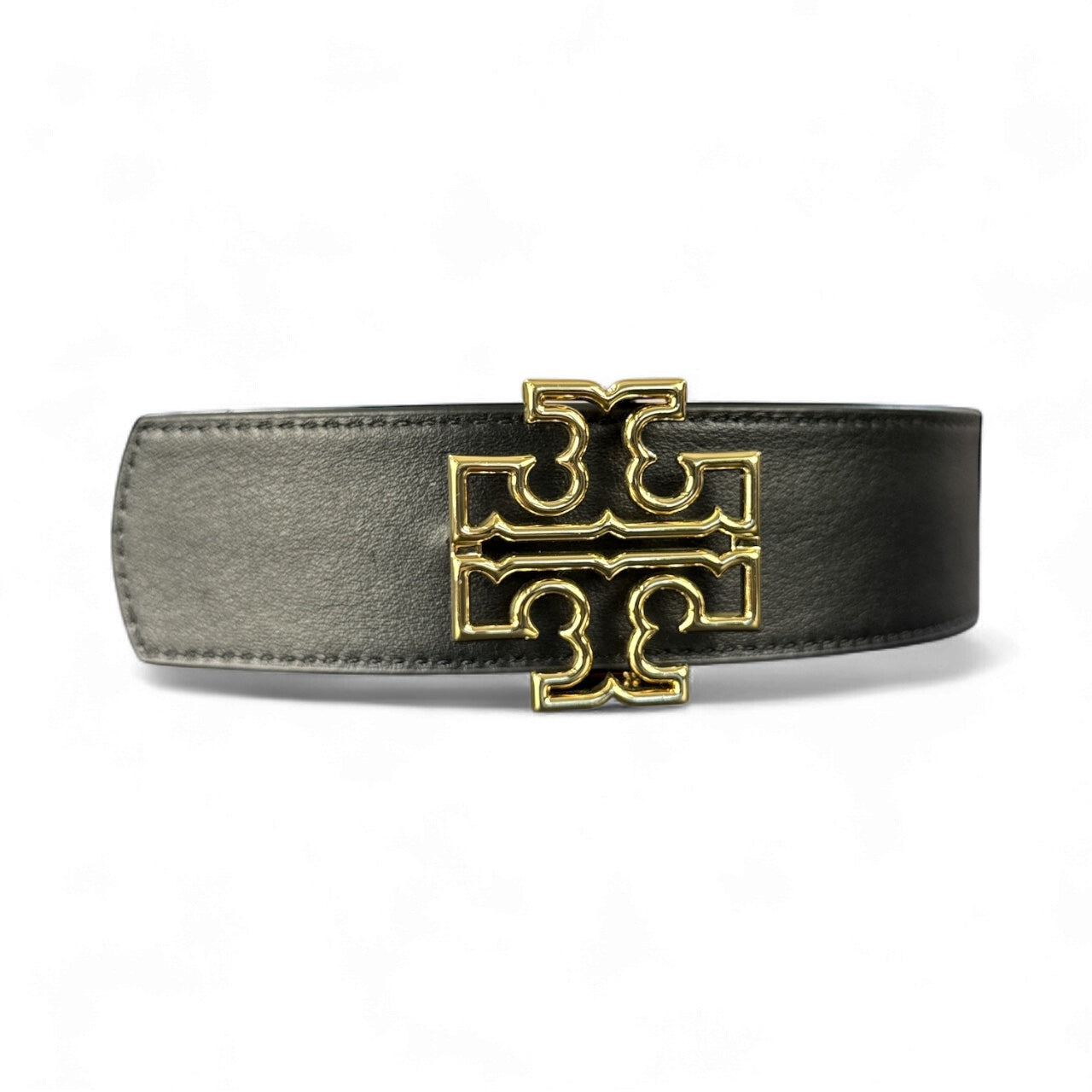 Tory Burch Reversible Logo Belt – Black & Red / Gold Hardware (Size 30)