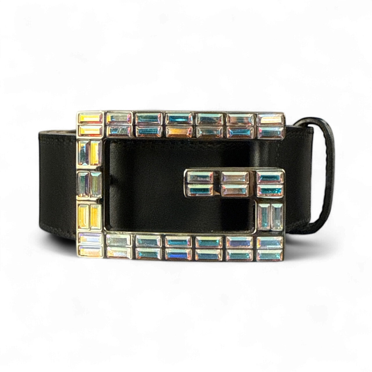 Cinturón Madelyn con G cuadrada de cristal de Gucci (negro)