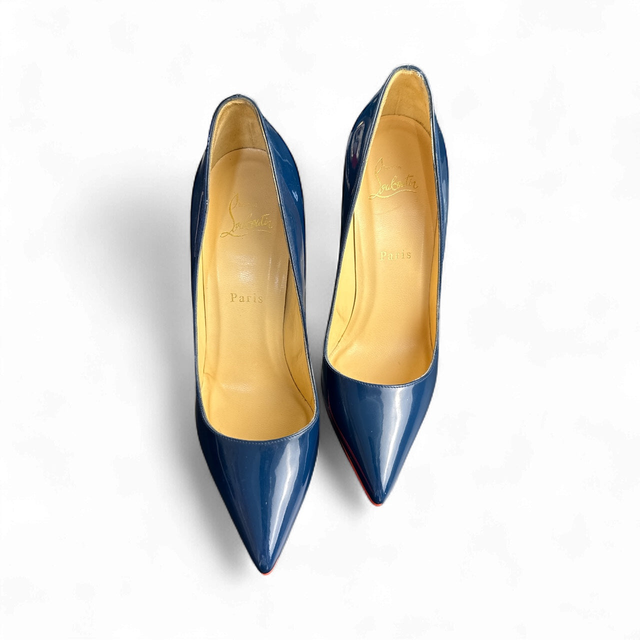 Christian Louboutin Pigalle Plato 120 Blue Patent Heels (Talla 38.5)