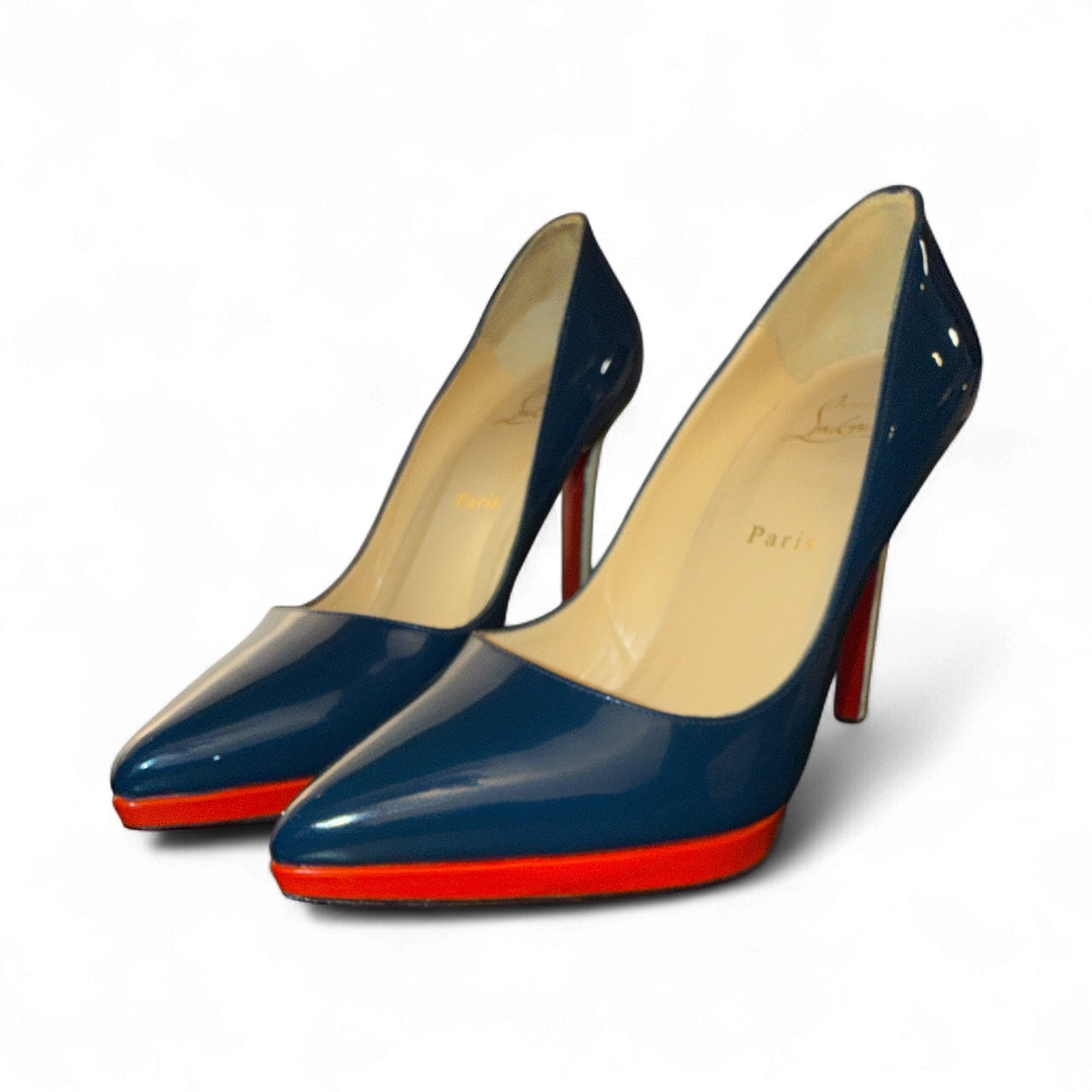 Christian Louboutin Pigalle Plato 120 Blue Patent Heels (Talla 38.5)