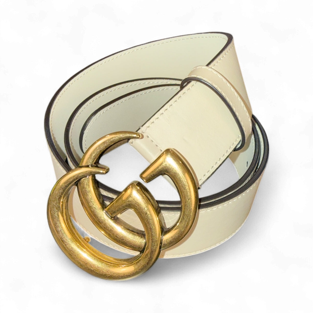 Cinturón de piel beige Gucci GG Marmont