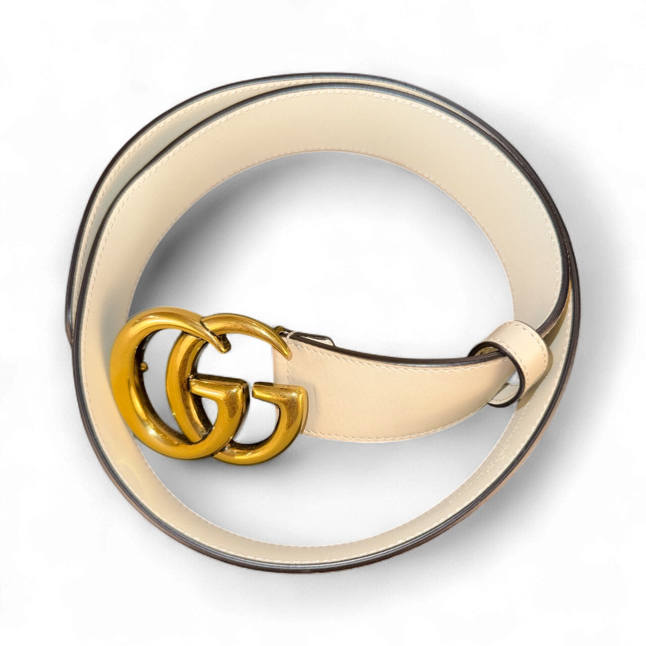 Cinturón de piel beige Gucci GG Marmont