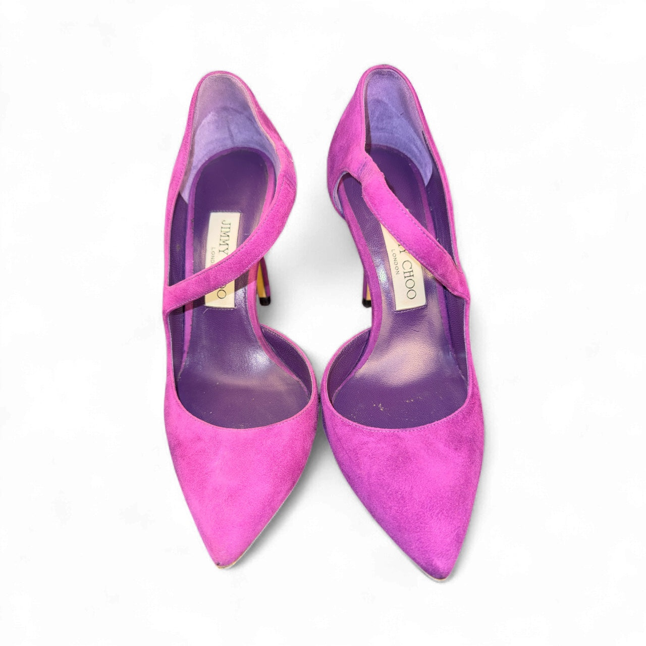 Zapatos de tacón cruzados de ante morado de Jimmy Choo