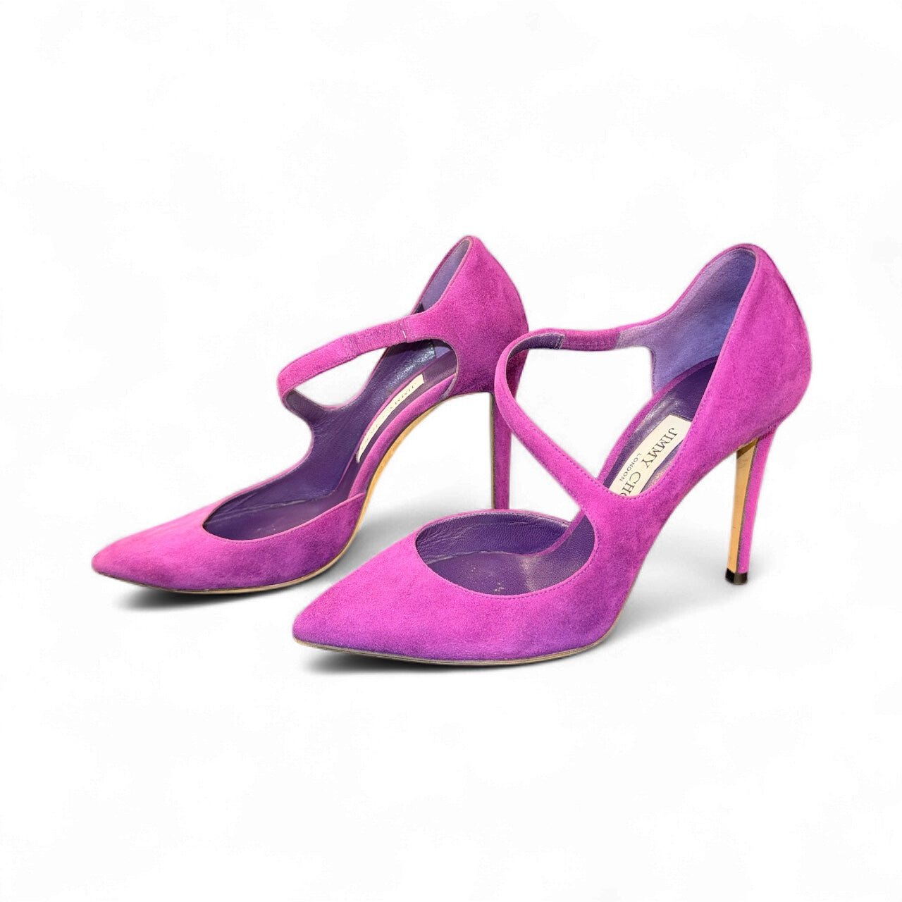 Zapatos de tacón cruzados de ante morado de Jimmy Choo