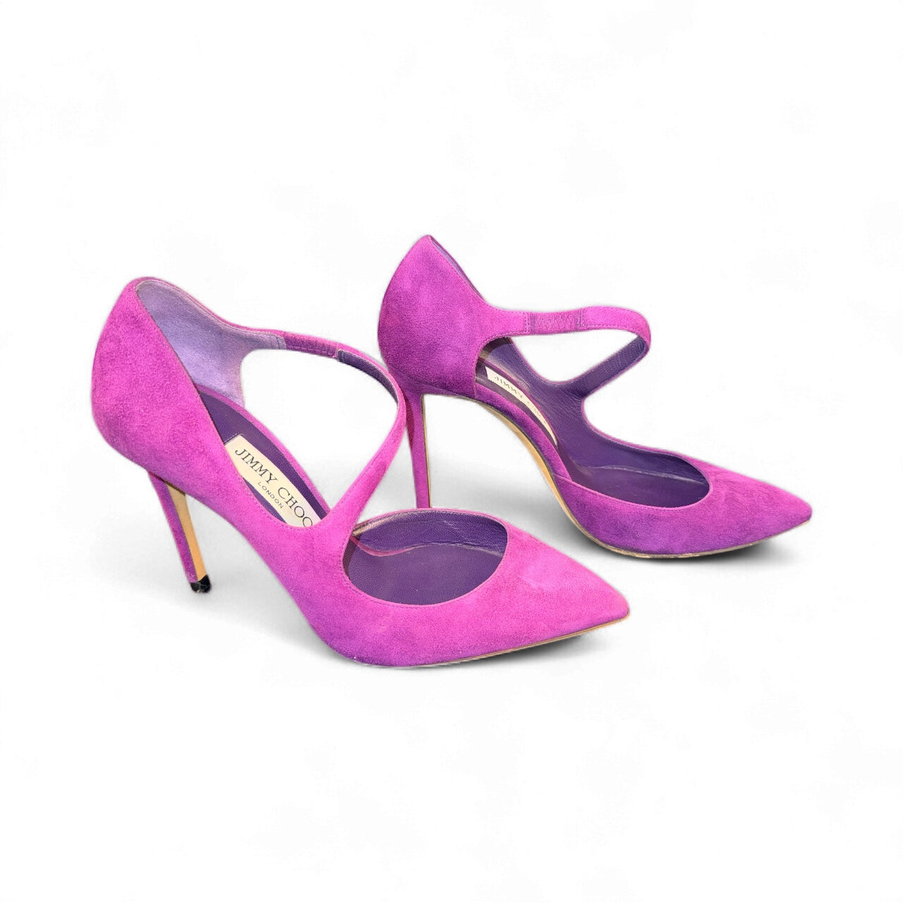 Zapatos de tacón cruzados de ante morado de Jimmy Choo