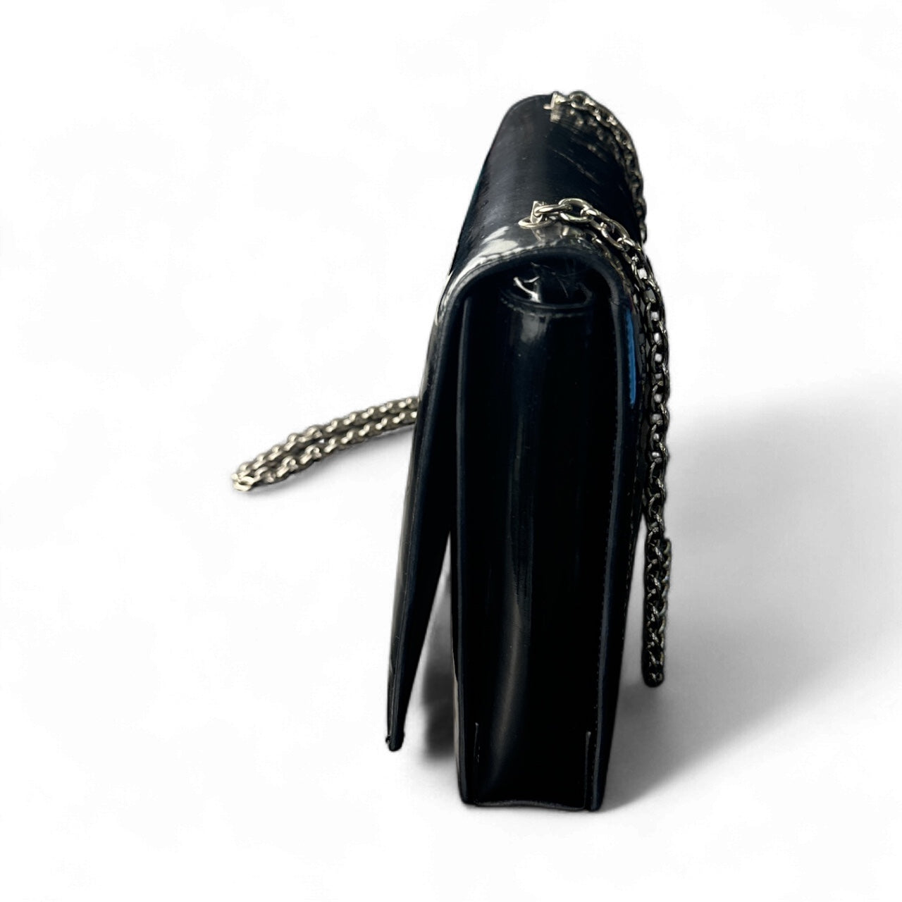 Ferragamo Patent Leather Bow-Chain Clutch/Crossbody – Negro Charol