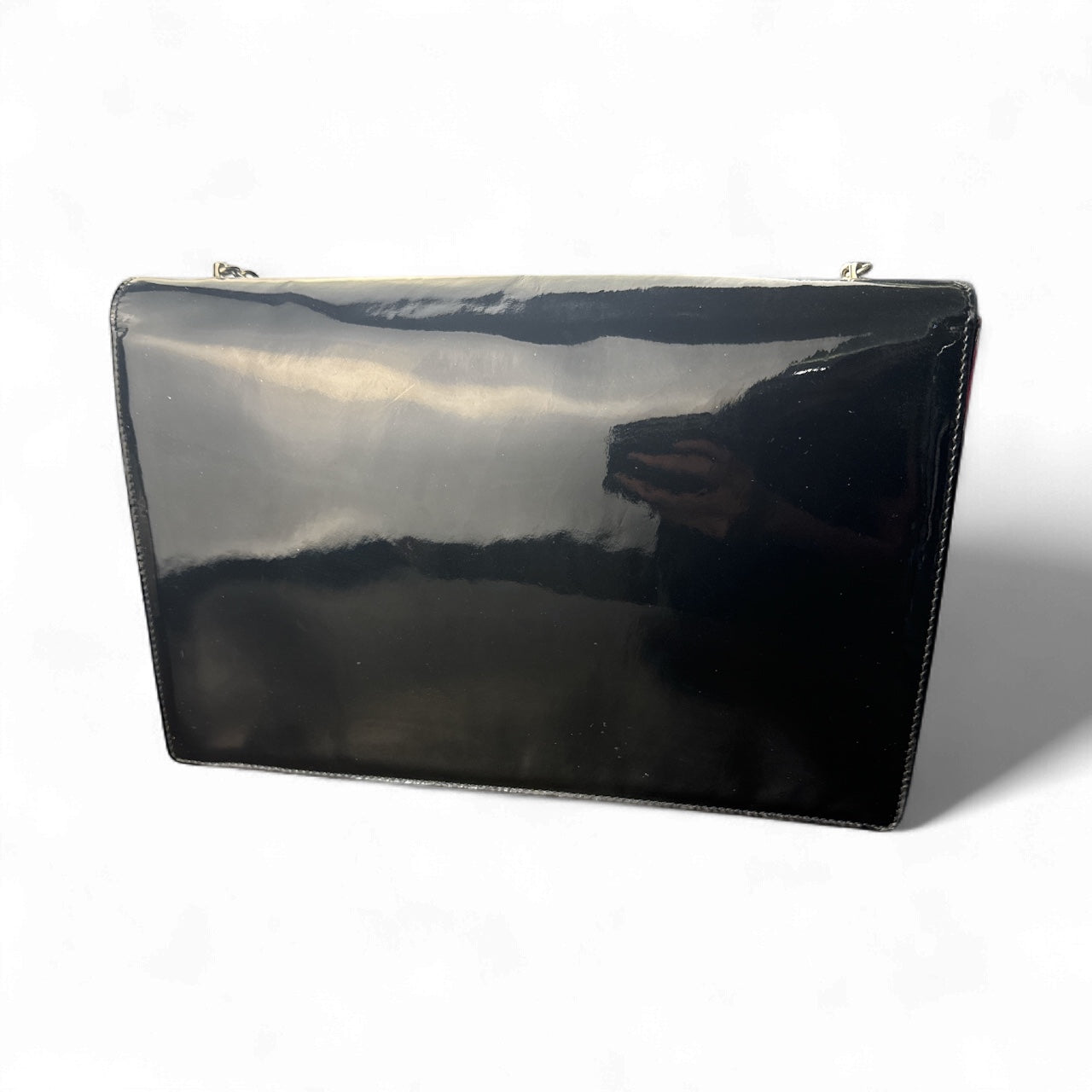 Ferragamo Patent Leather Bow-Chain Clutch/Crossbody – Negro Charol