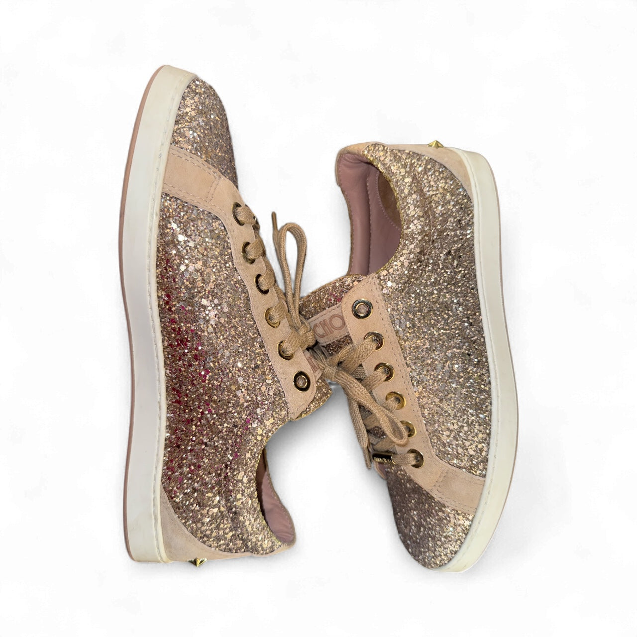 Jimmy Choo “Miami” Glitter Sneakers en tono Champagne con Dust Bag Talla 40