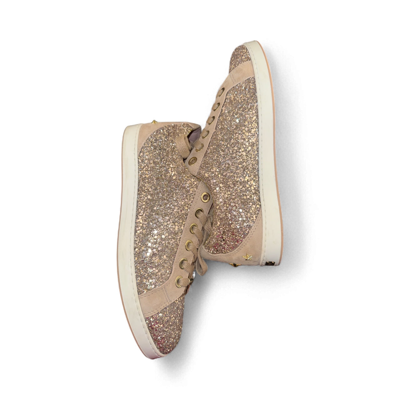 Jimmy Choo “Miami” Glitter Sneakers en tono Champagne con Dust Bag Talla 40