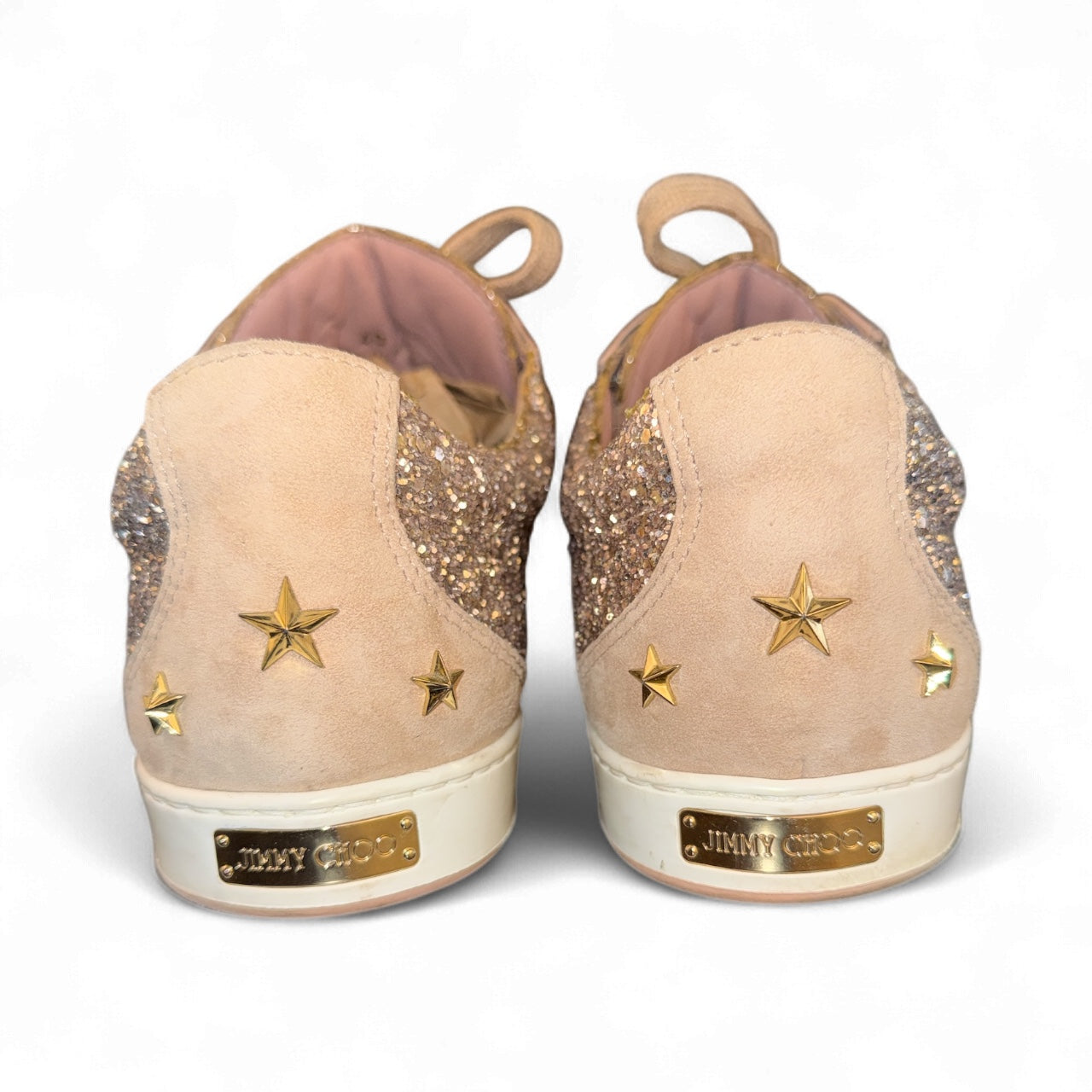 Jimmy Choo “Miami” Glitter Sneakers en tono Champagne con Dust Bag Talla 40