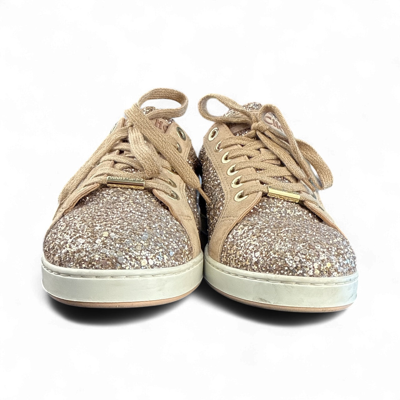Jimmy Choo “Miami” Glitter Sneakers en tono Champagne con Dust Bag Talla 40