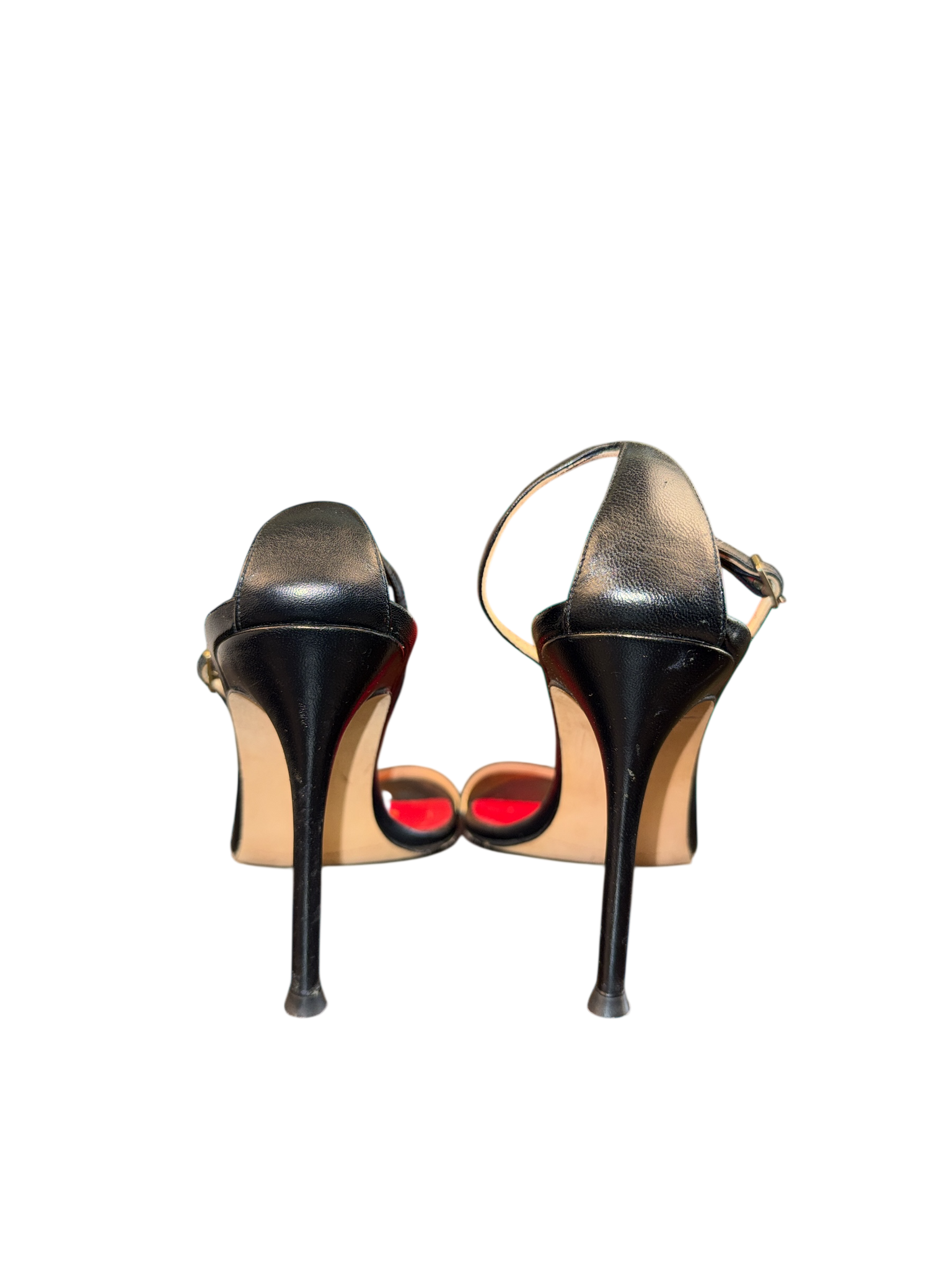 CH Carolina Herrera Sandalia Tobillo “Leather 100” Negra / Interior Rojo Talla EU 40