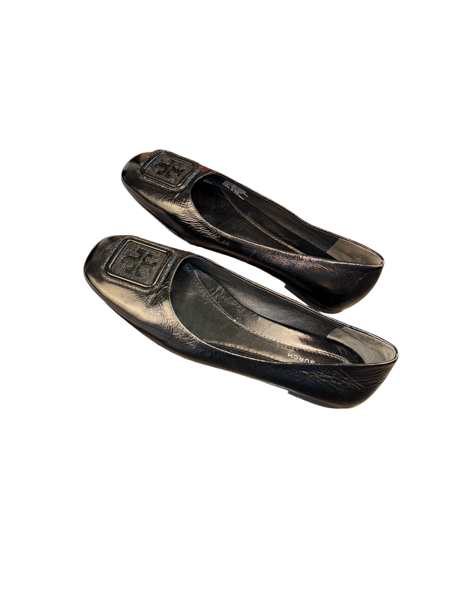 Tory Burch Georgia black pave Napa leather ballet flats