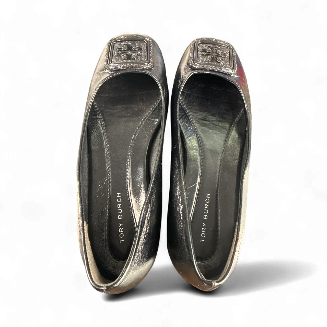 Tory Burch Georgia black pave Napa leather ballet flats