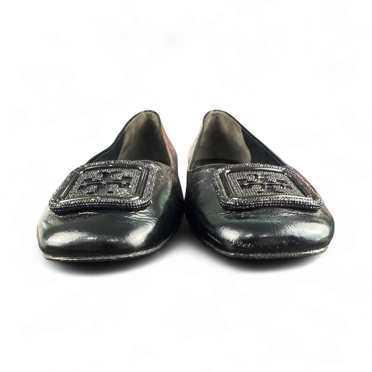 Tory Burch Georgia black pave Napa leather ballet flats
