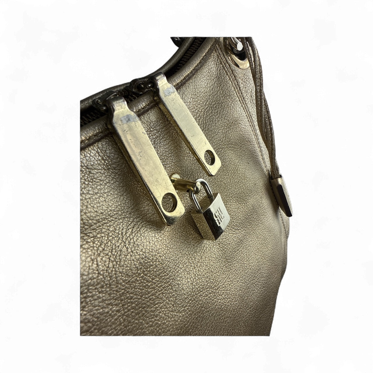 Carolina Herrera Gold Monogram Embossed Leather Dahlia Hobo,  Candado y Llaves Originales