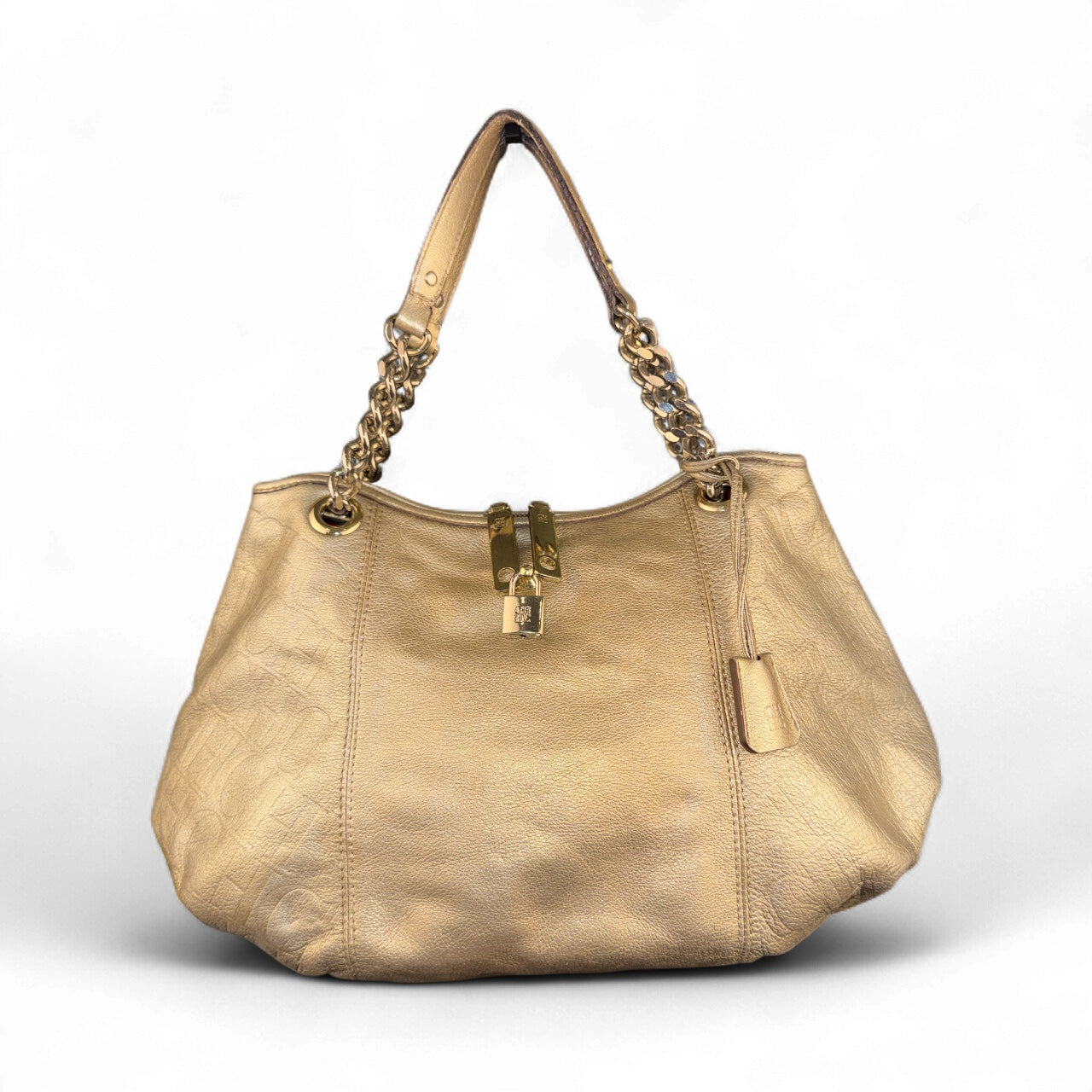 Carolina Herrera Gold Monogram Embossed Leather Dahlia Hobo,  Candado y Llaves Originales