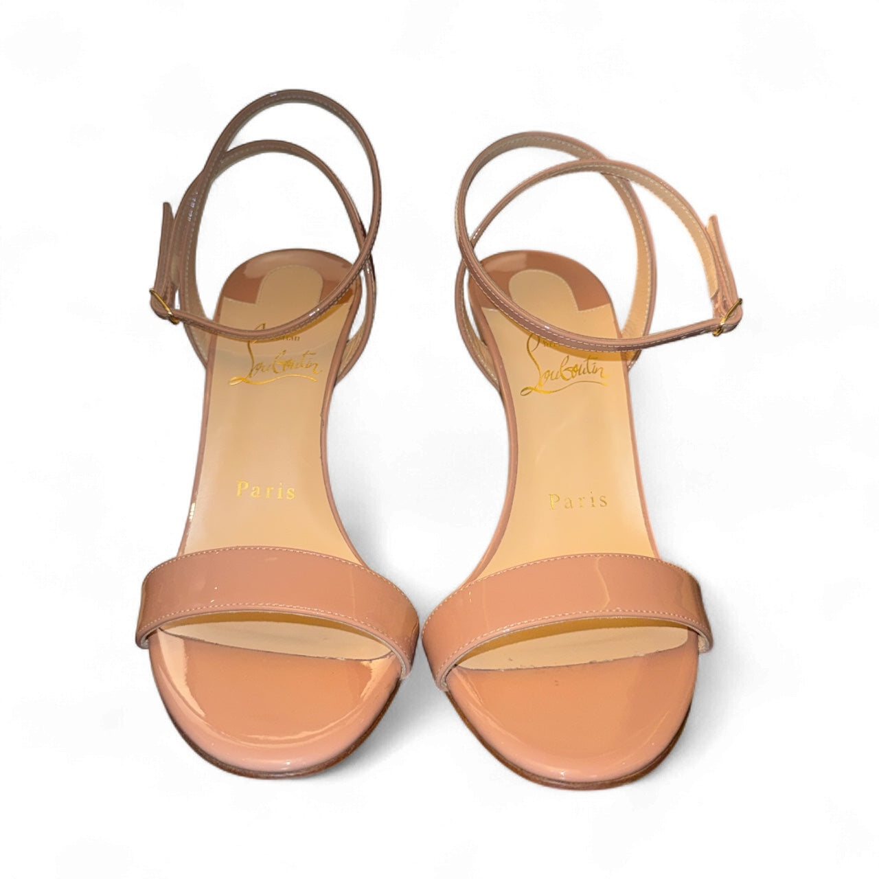 Christian Louboutin Lipqueen 100 Nude Patent Sandals | Talla 37 (US 7 – corre 6.5) | Nuevas con Caja y Tacón Dorado Escultural