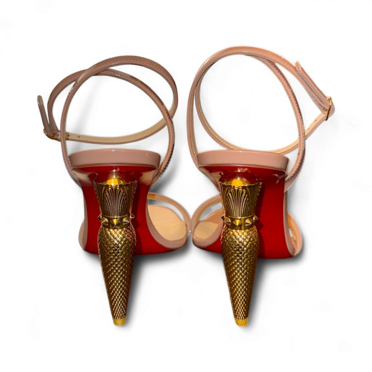 Christian Louboutin Lipqueen 100 Nude Patent Sandals | Talla 37 (US 7 – corre 6.5) | Nuevas con Caja y Tacón Dorado Escultural