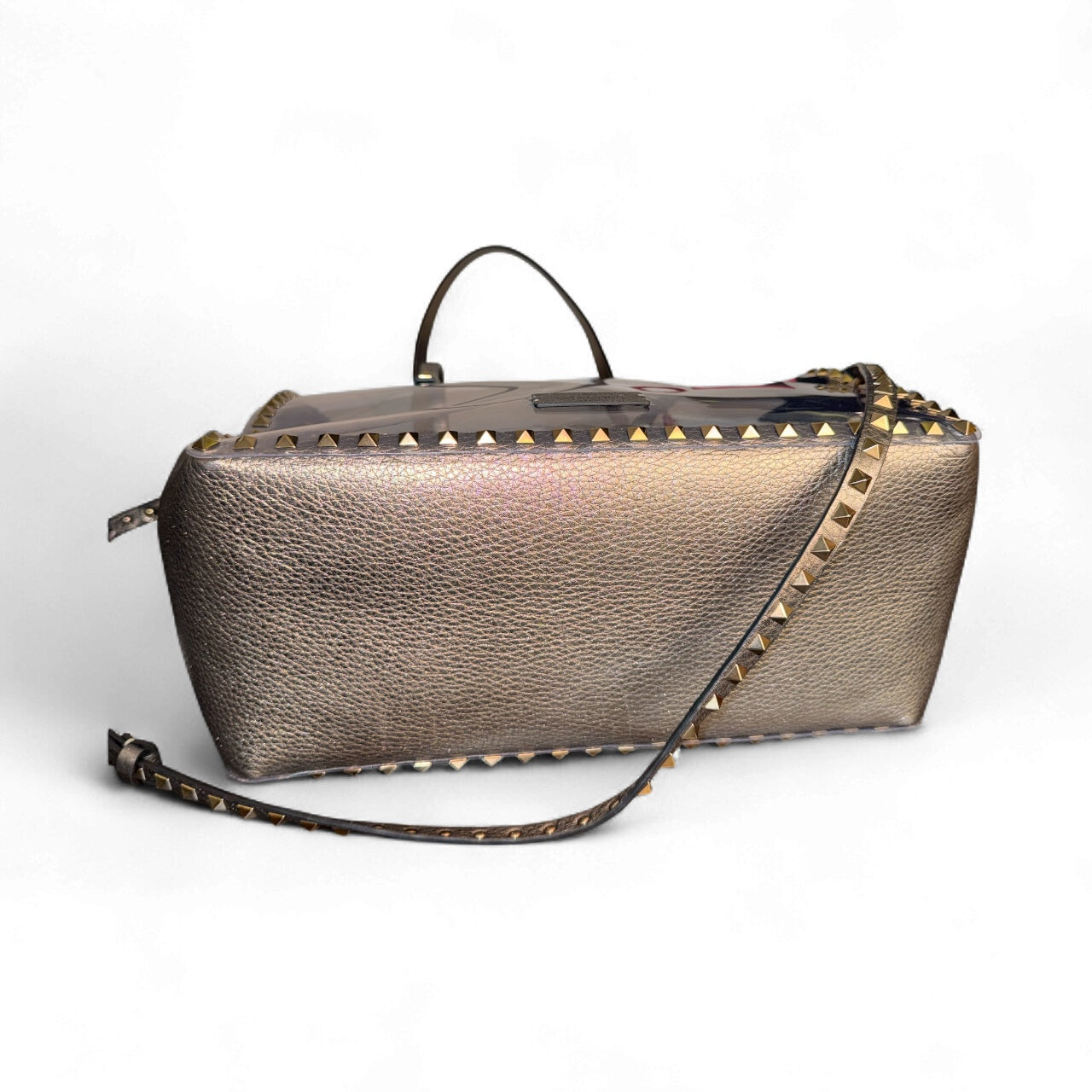 Bolsa Valentino Garavani Rockstud Transparente Charcoal Metallic – Nueva con tags