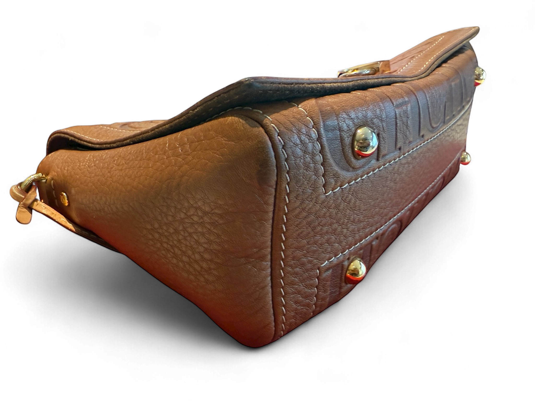 Carolina Herrera Andy 5 Medium Crossbody Bag – Cuero Cognac Grabado CH – Bolso de Lujo Con Correa Ajustable