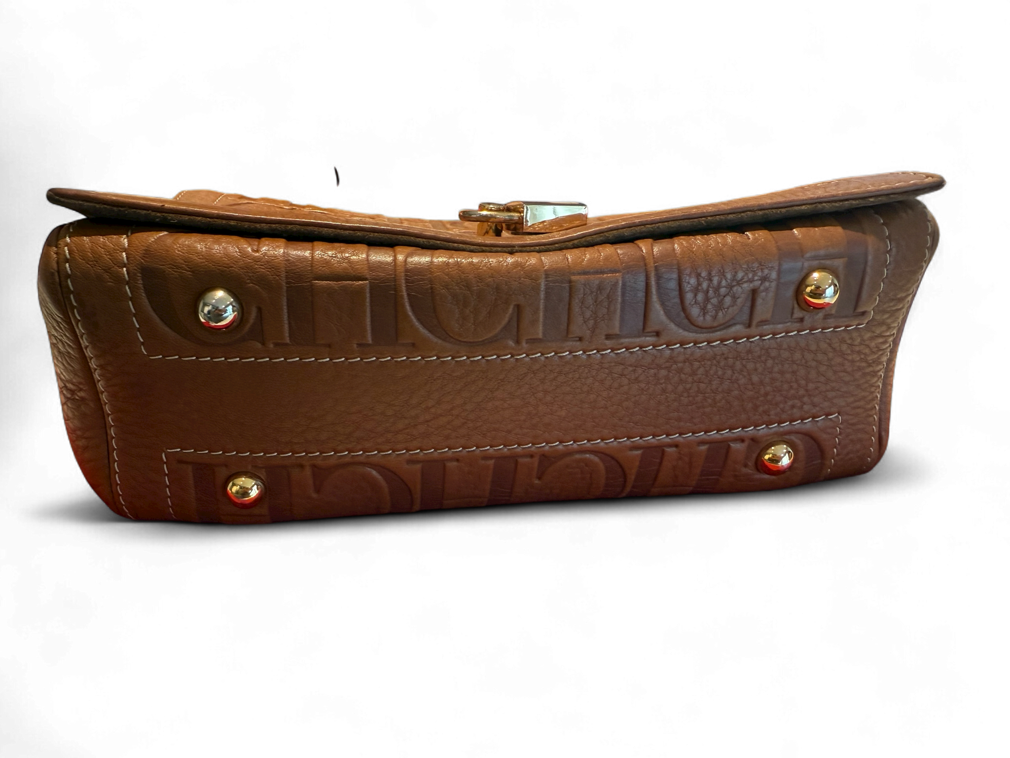 Carolina Herrera Andy 5 Medium Crossbody Bag – Cuero Cognac Grabado CH – Bolso de Lujo Con Correa Ajustable